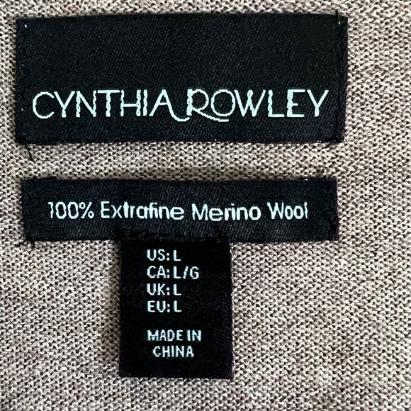 Cynthia Rowley Womens Sweater Large Taupe Scoop Neck Long Sleeve Merino Wool - Picture 4 of 5